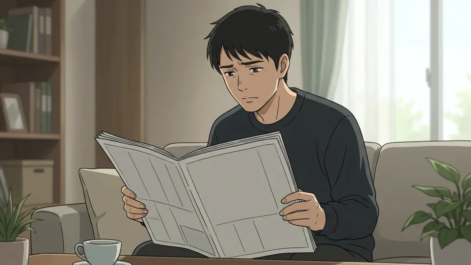 新聞を読む男性のイラスト