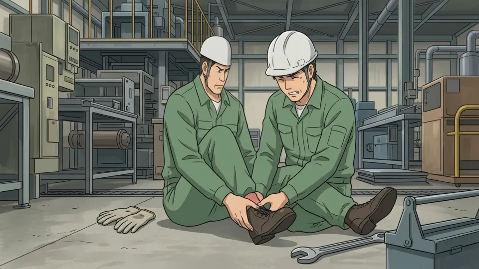 工場で仕事中の負傷をした作業員のイラスト
