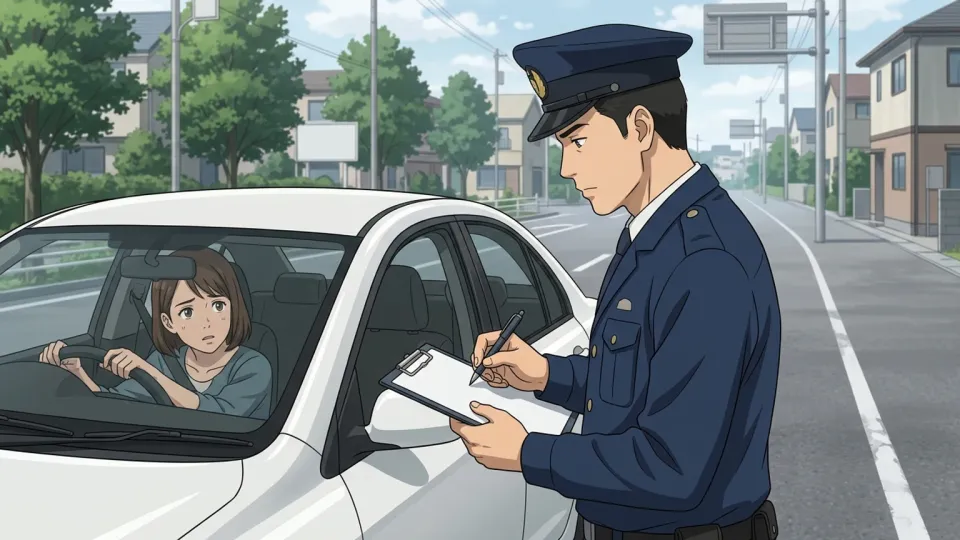 交通違反の切符を切られる運転手