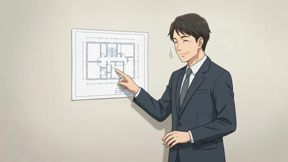 計画案を見て満足そうに頷く人