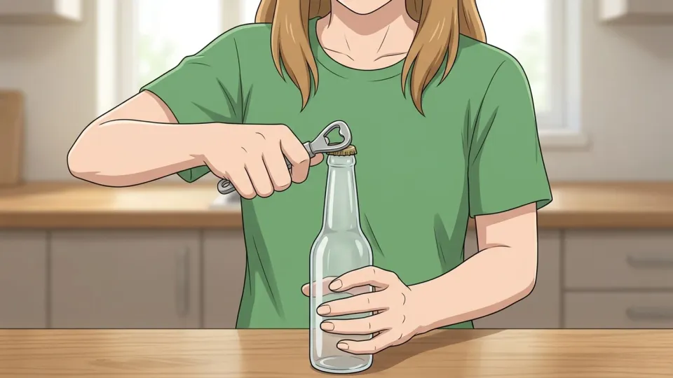女性がオープナーでガラス瓶を開けている様子