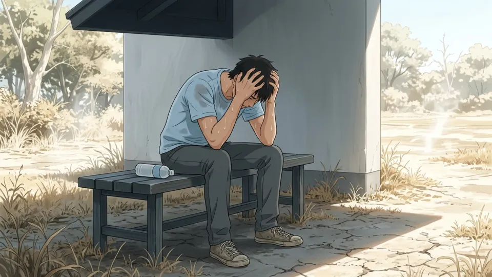 猛暑に苦しむ男性のイラスト