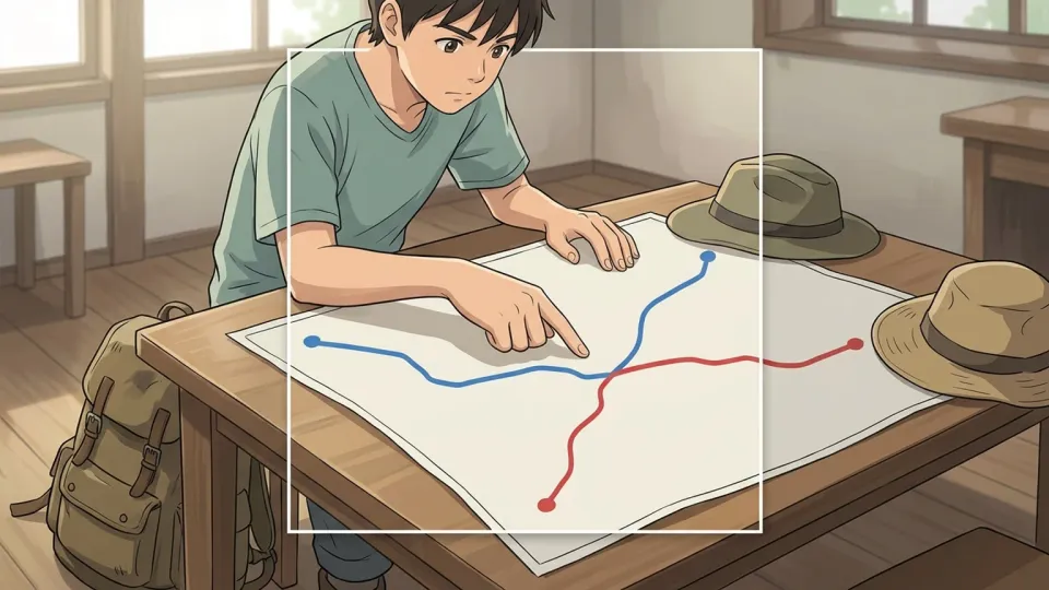 旅行計画の別の選択肢を検討する人物