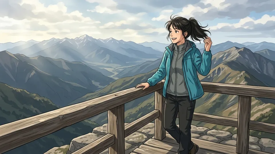 高所恐怖症を克服して笑顔を見せる女性
