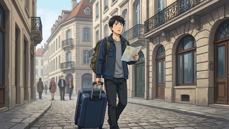 海外の街を歩く旅行者