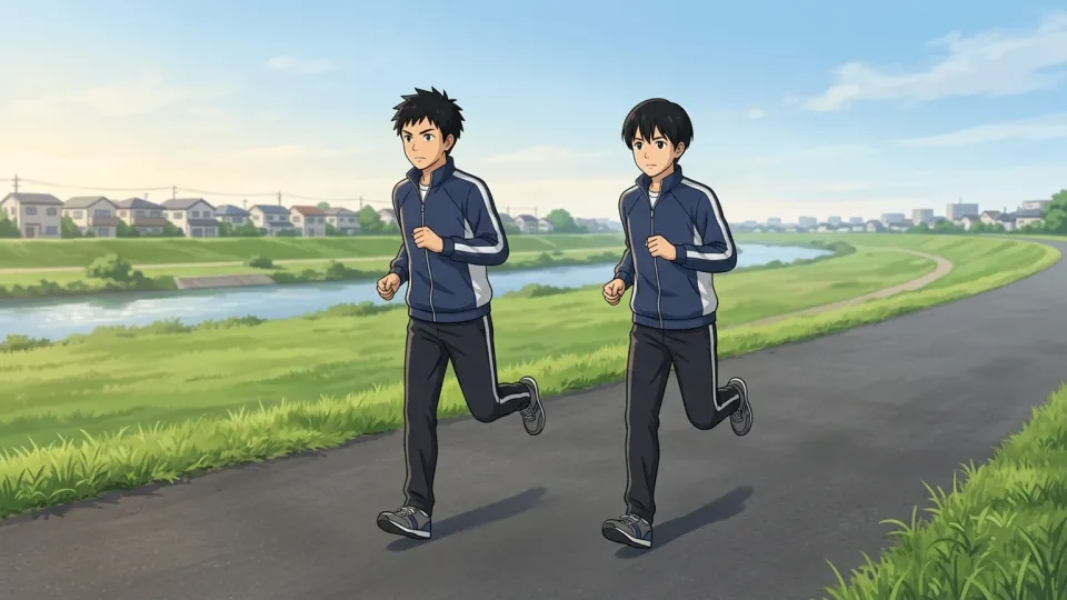 一定の速さで走るランナーたち