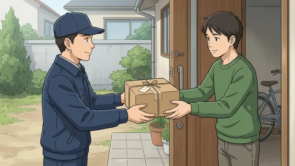 友人から届いた小包を受け取る人