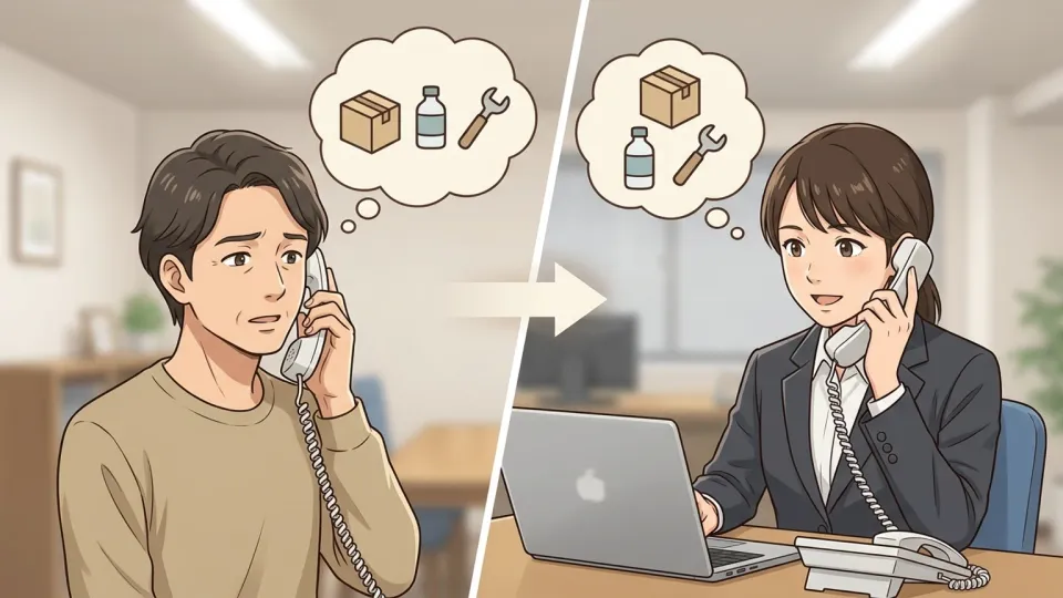 顧客の依頼を言い換えて注文内容を確認する担当者