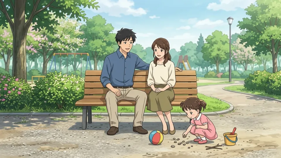 子供を見守る親の姿。