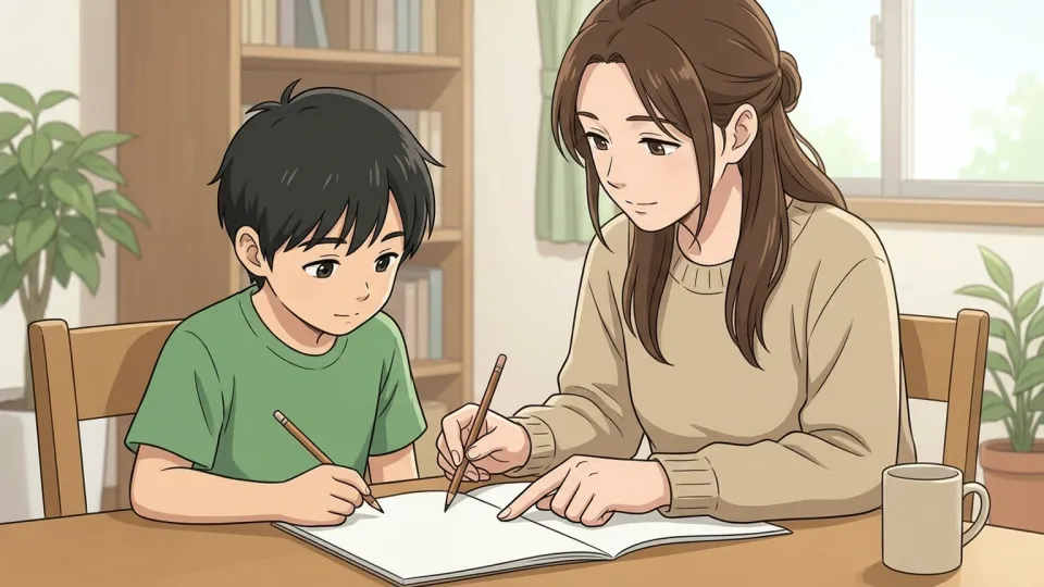 親が子どもに指導している様子