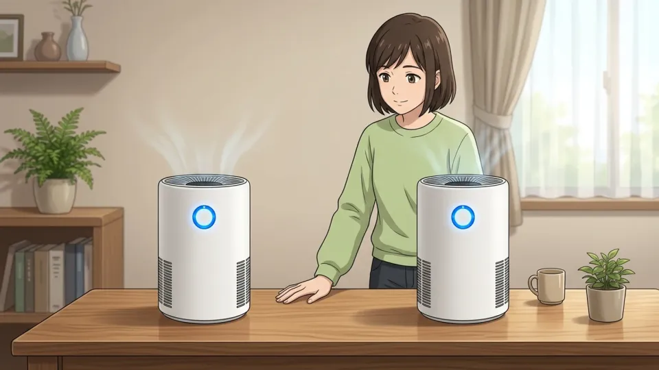 机の上で2台の家電が同等に作動している様子