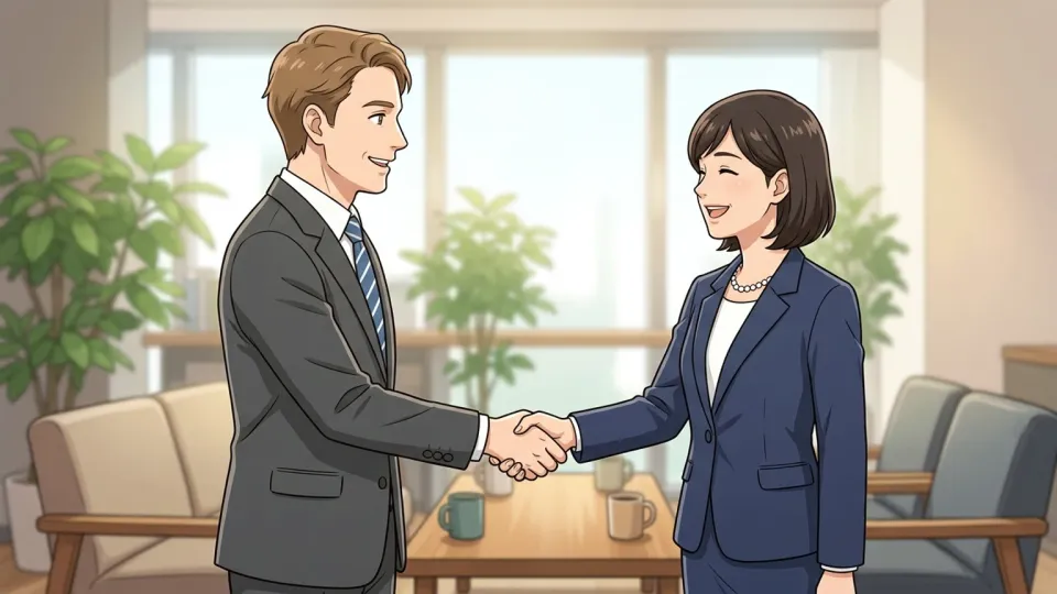 2人の人物がしっかりと握手を交わしている様子