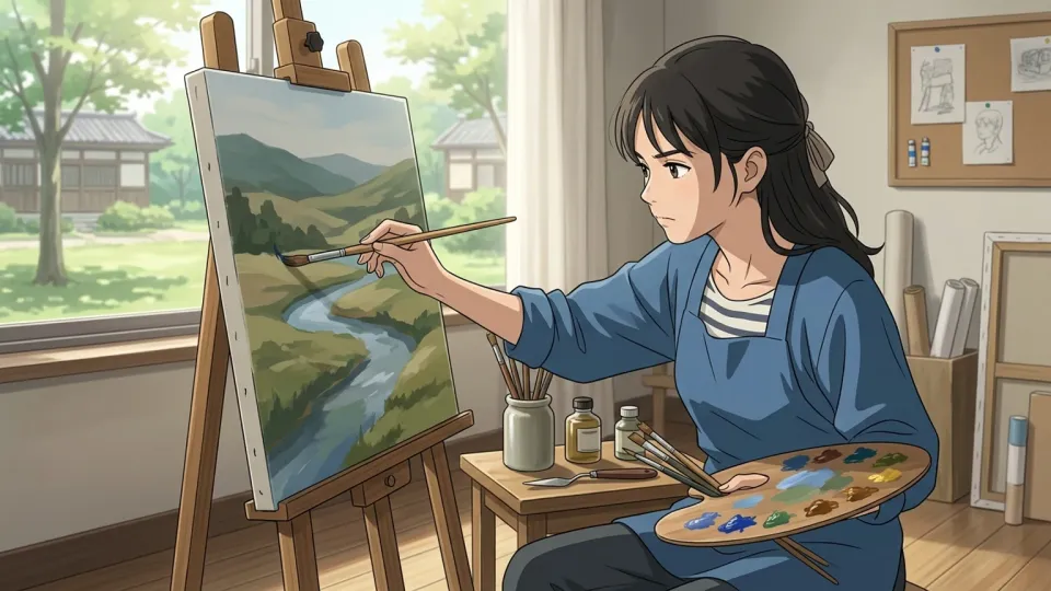 風景画を描くことに情熱を注ぐ女性