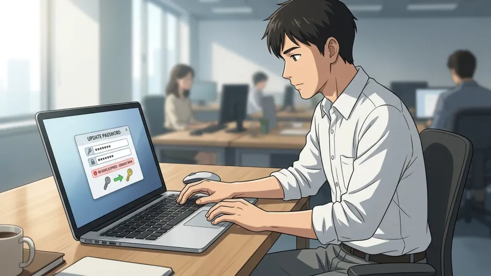 社内ネットワークのパスワードを更新する従業員