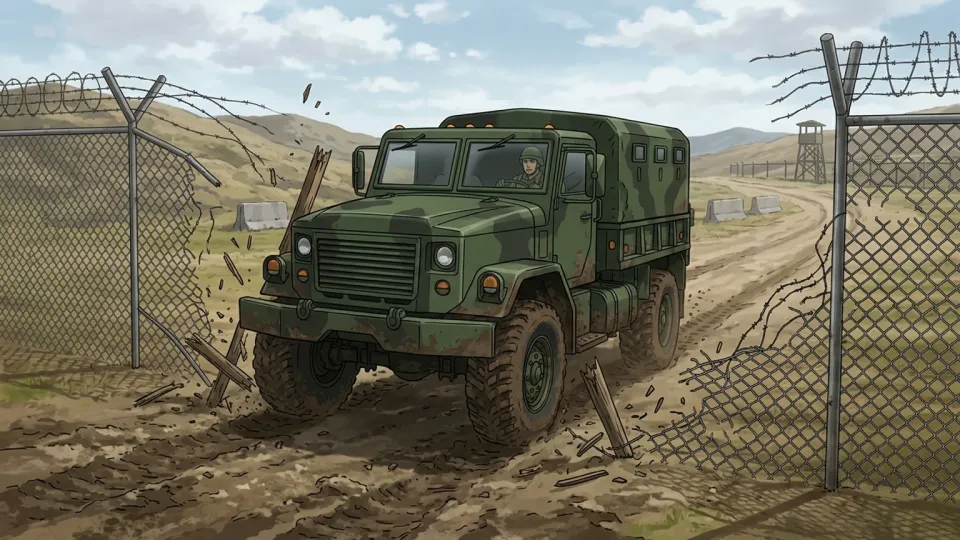敵の領地へ侵入する軍用車両