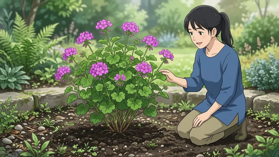 土から再び花を咲かせた多年草の植物