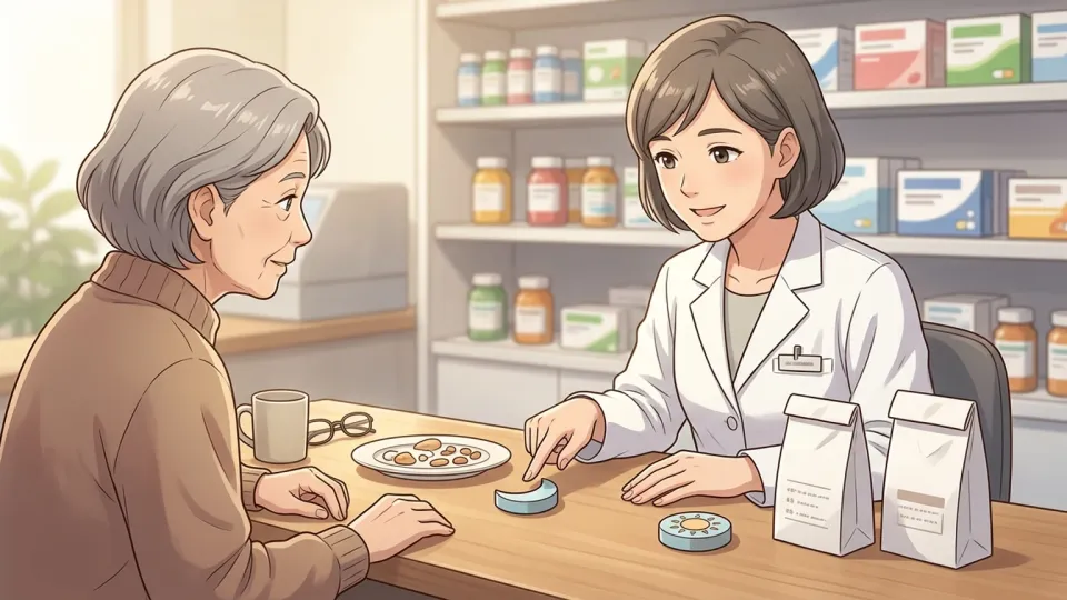 処方薬の服用時刻を説明する薬剤師