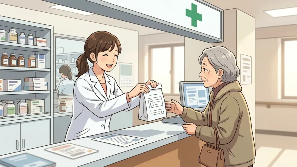 病院の薬局で処方薬を受け取る患者
