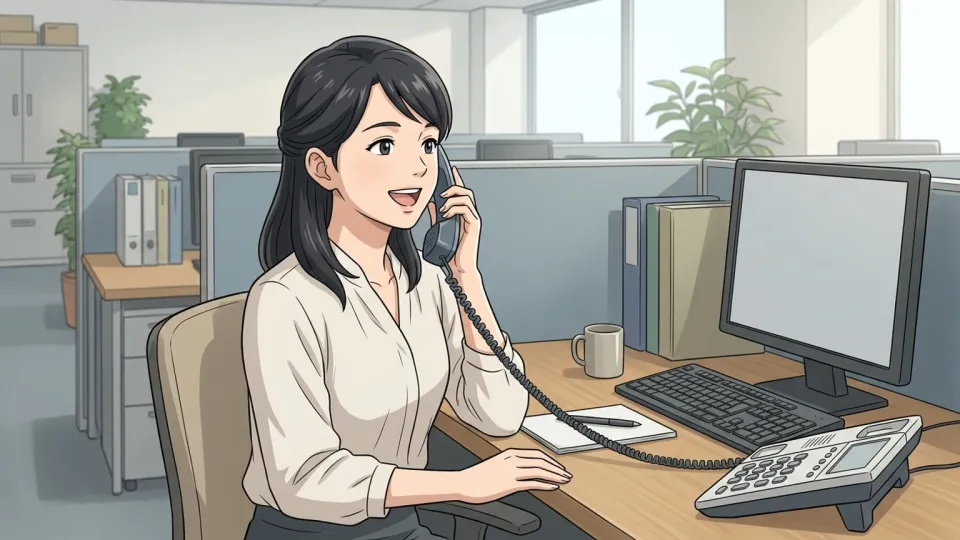 オフィスで電話で話す女性