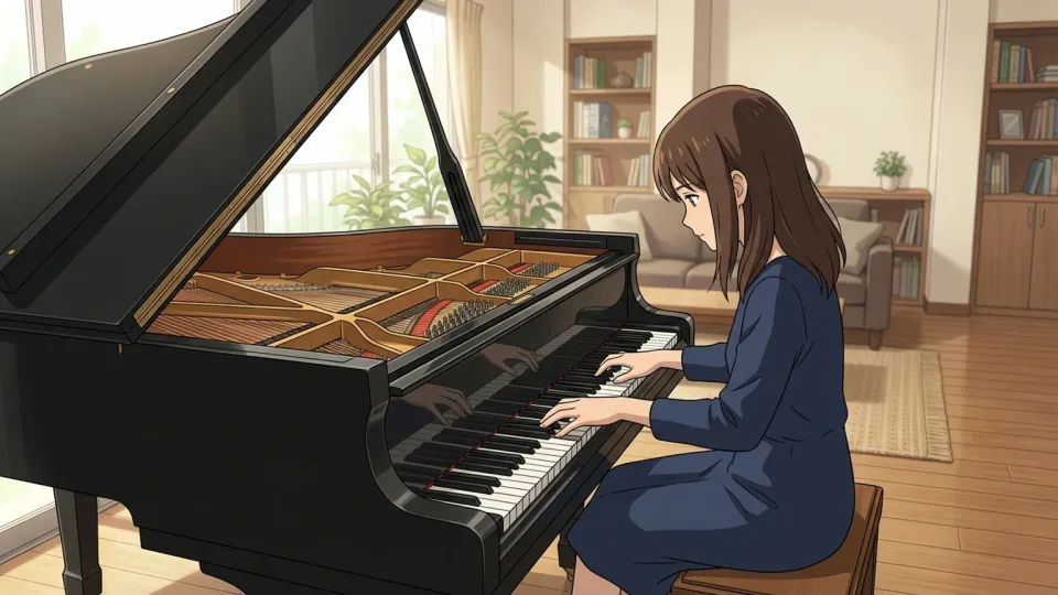 リビングでピアノを弾く少女