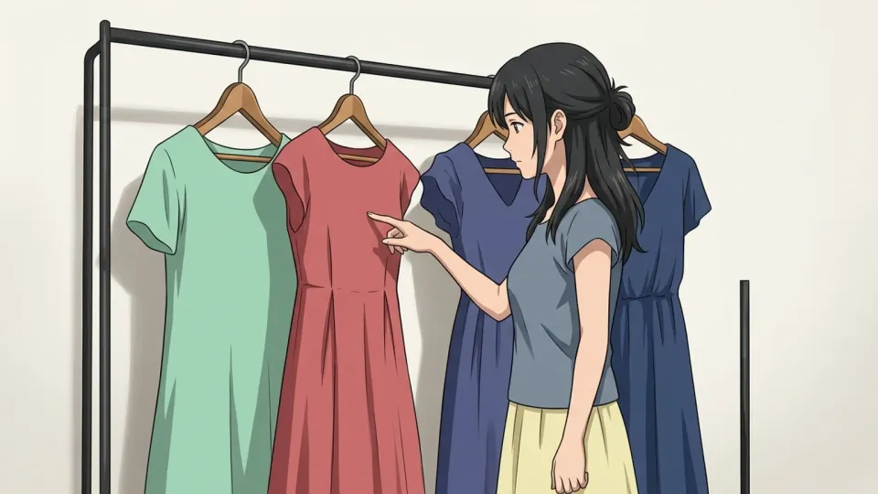 パーティー用のドレスを選ぶ女性