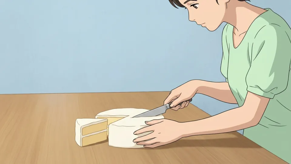 ケーキを切り分ける様子