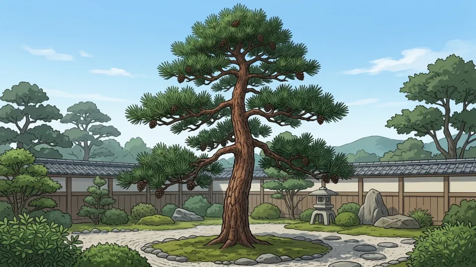 庭に立つ松の木
