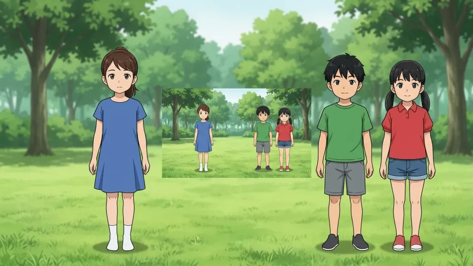 1人と2人の子供の対比を表すイラスト