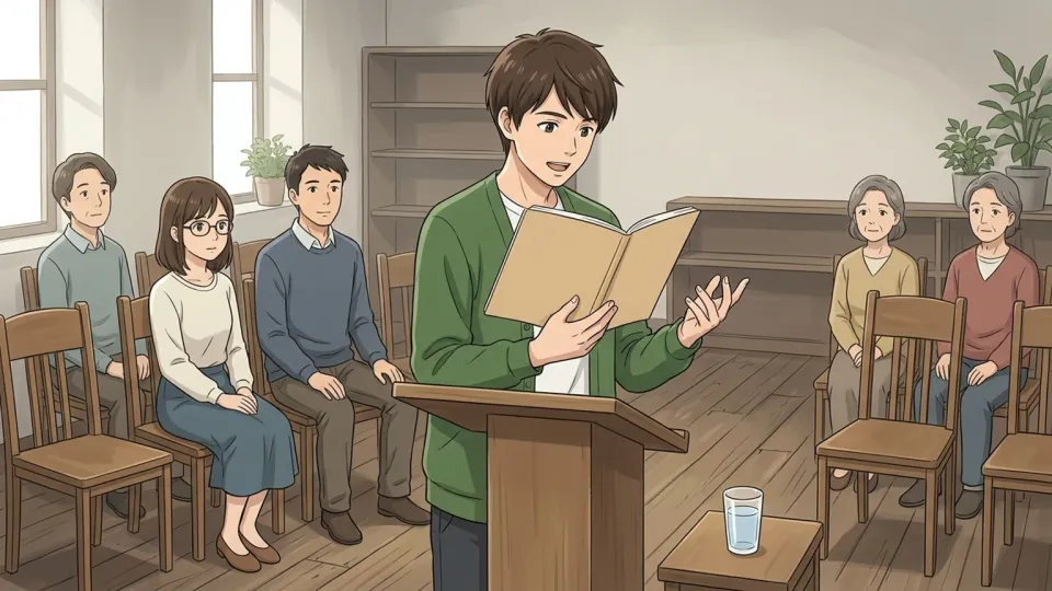 新作を朗読する若い詩人