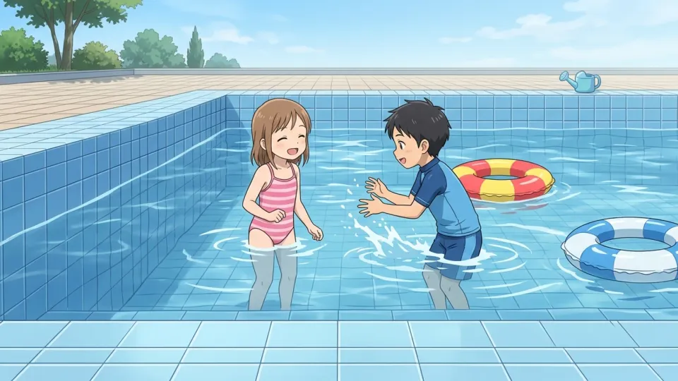 暑い日にプールで遊ぶ子供たち