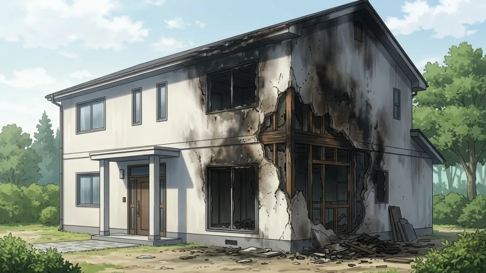 火災で損傷した建物の一部