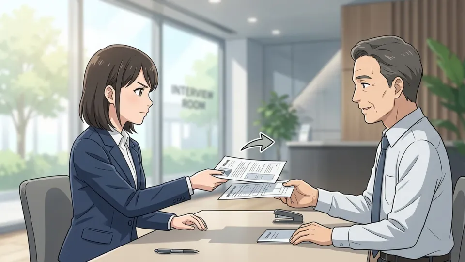 求職者が会社の職に応募している場面