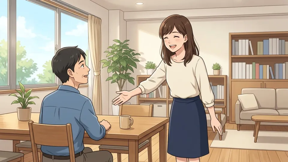 明るい部屋で笑顔を見せる女性