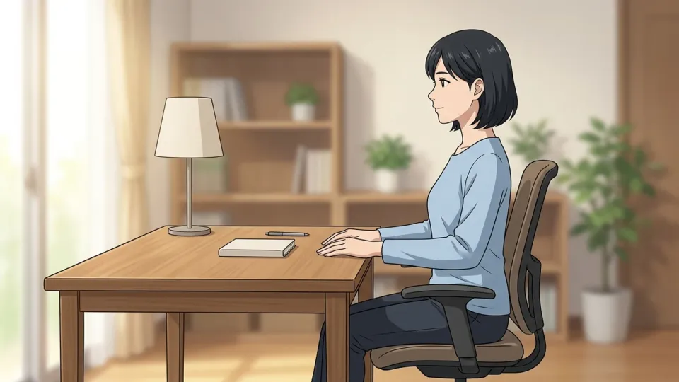 背筋を伸ばして正しく座る女性のイラスト