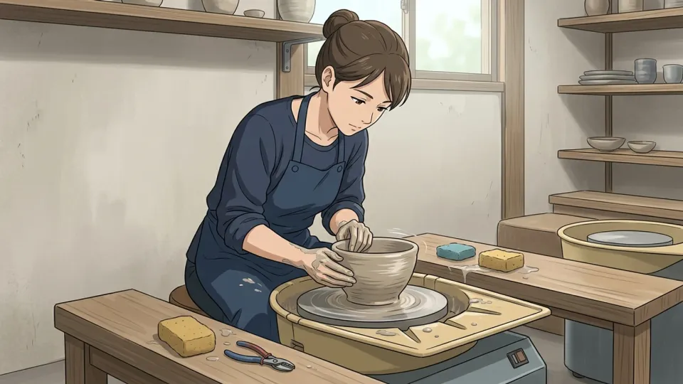 ろくろで器を作る陶芸家