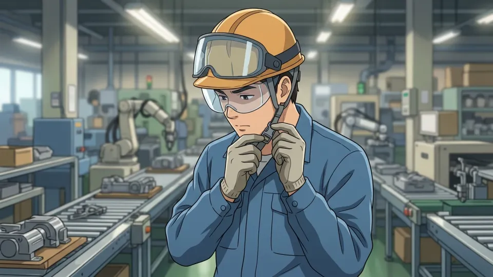 安全装備を確かめる作業員