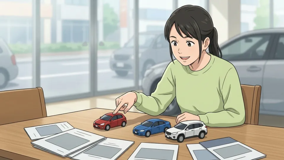 車を選ぶ自分の好みを表すイラスト