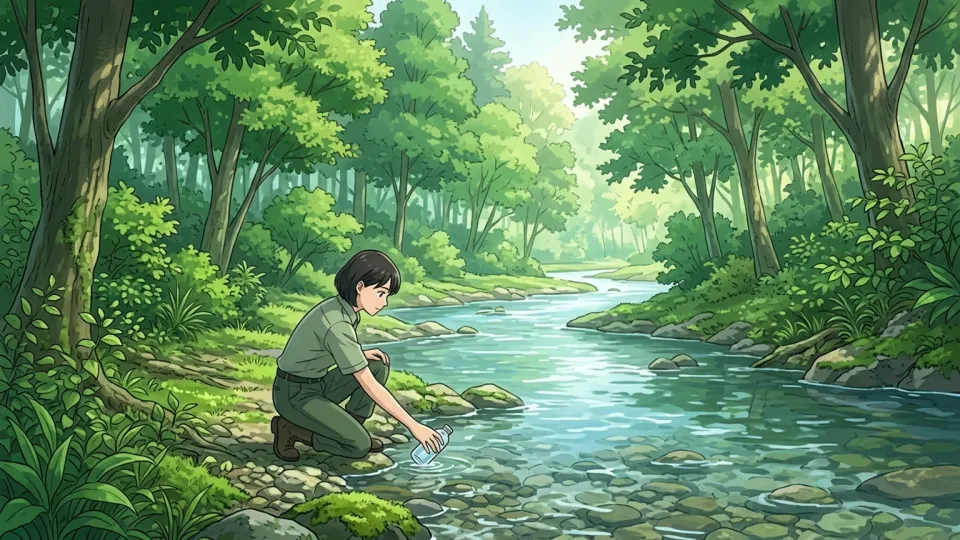美しい森林と清流の風景