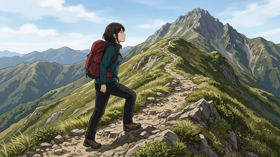 山頂へ向かって歩く登山者たち