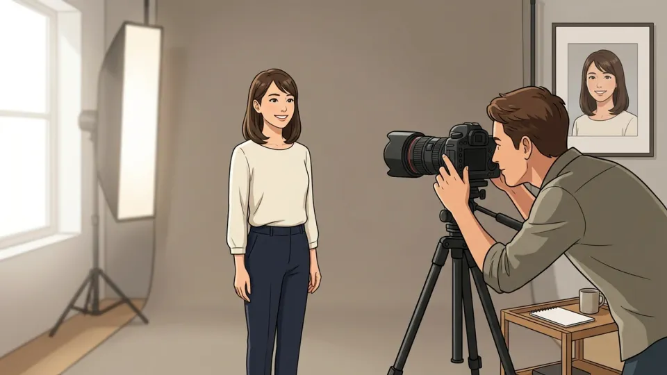 女性がスマートフォンで写真を設定している様子