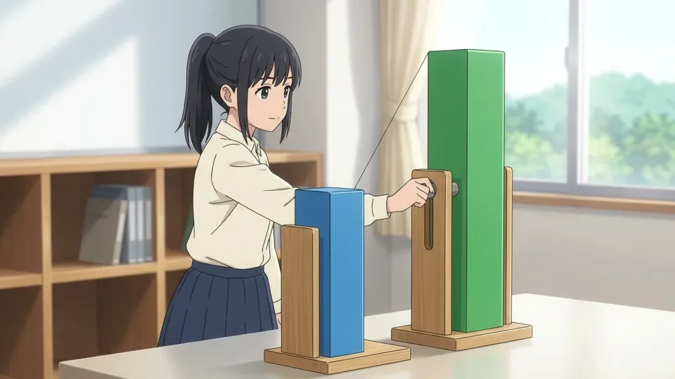高さが一定の割合で連動して高くなる2つの棒グラフ