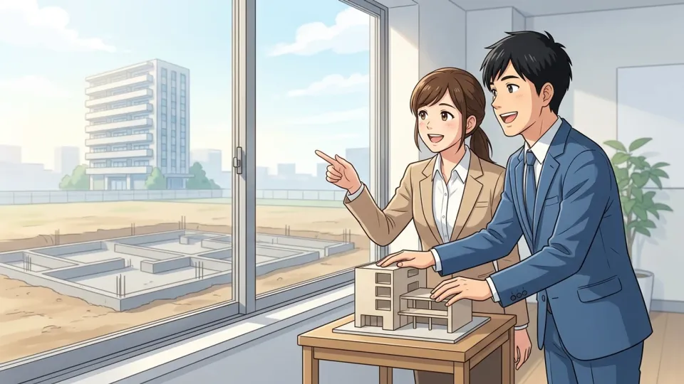 将来の成功の可能性について話し合う二人の人物のイラスト