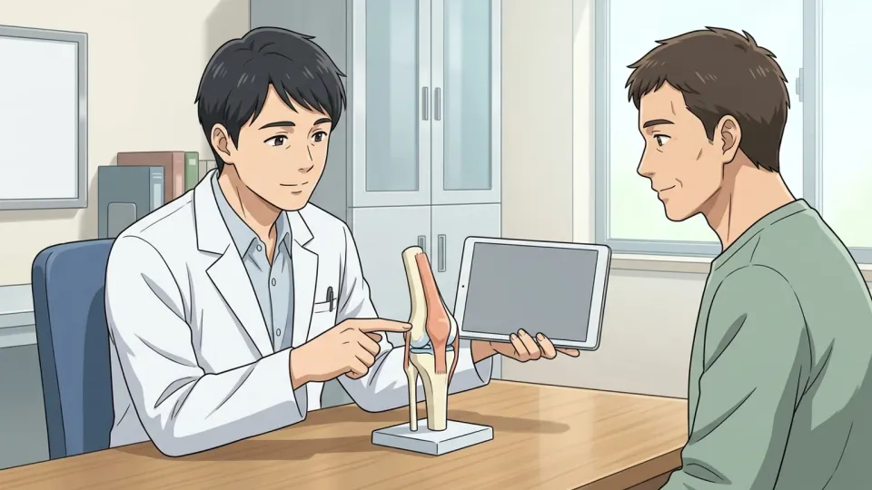 診察室で医師の診察を受ける男性のイラスト