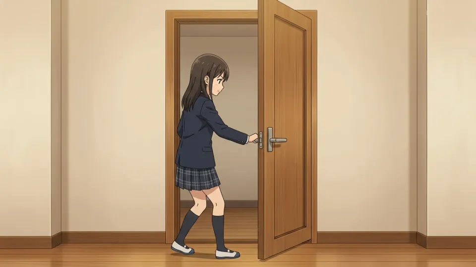 ドアを引いて開けようとしている人。