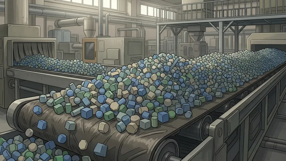 工場で生産された大量のプラスチック部品