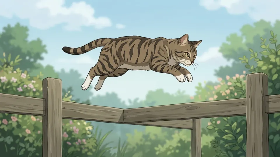 フェンスを飛び越える猫