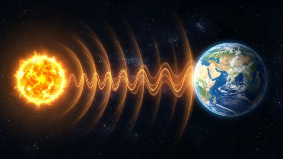 太陽から地球へ熱が放射されている様子