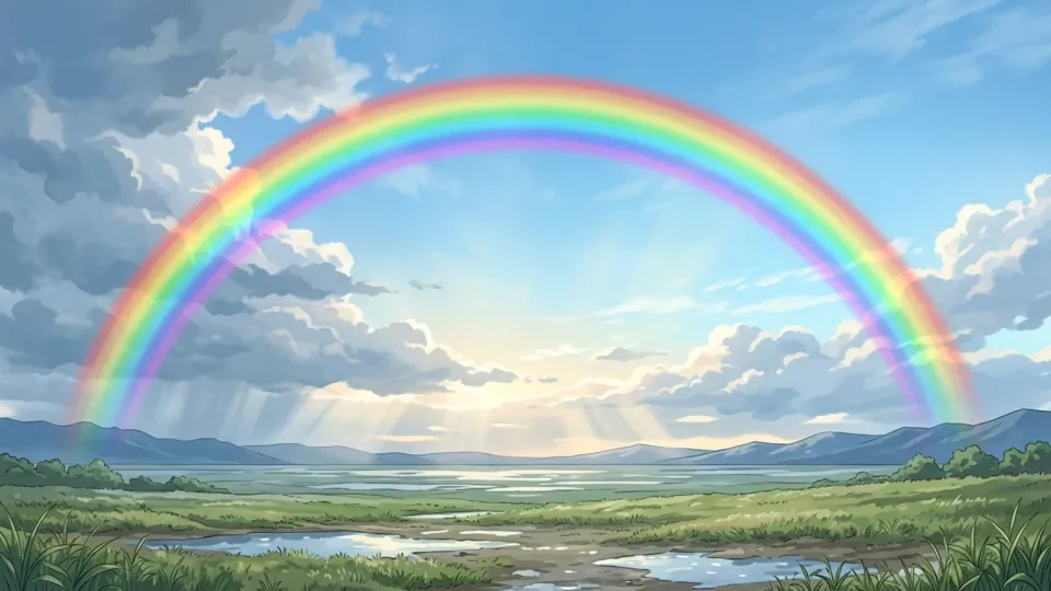 雨上がりの空に浮かぶ虹