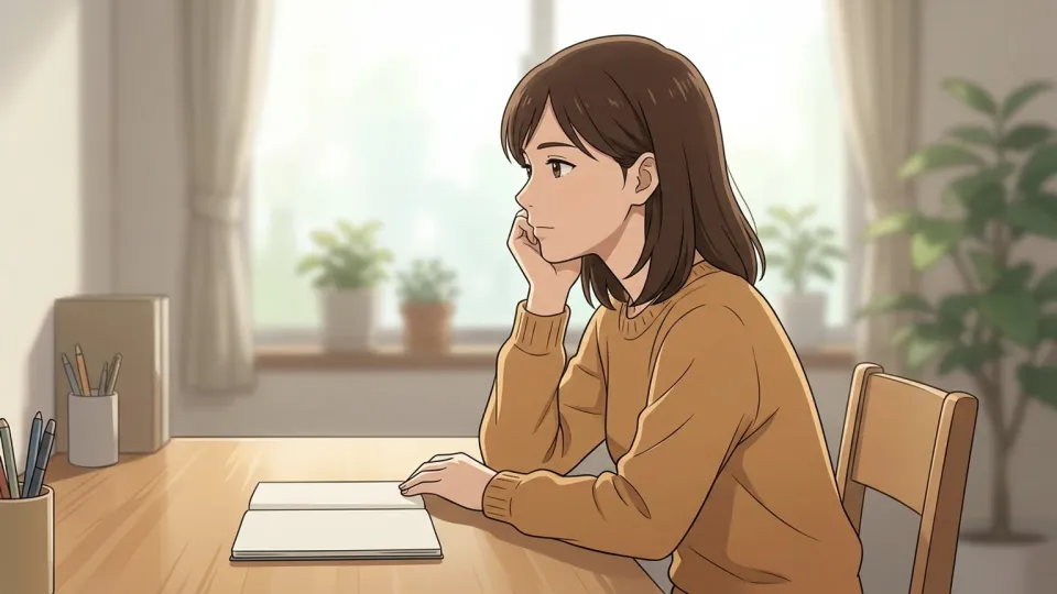 冷静に思考を巡らせる女性