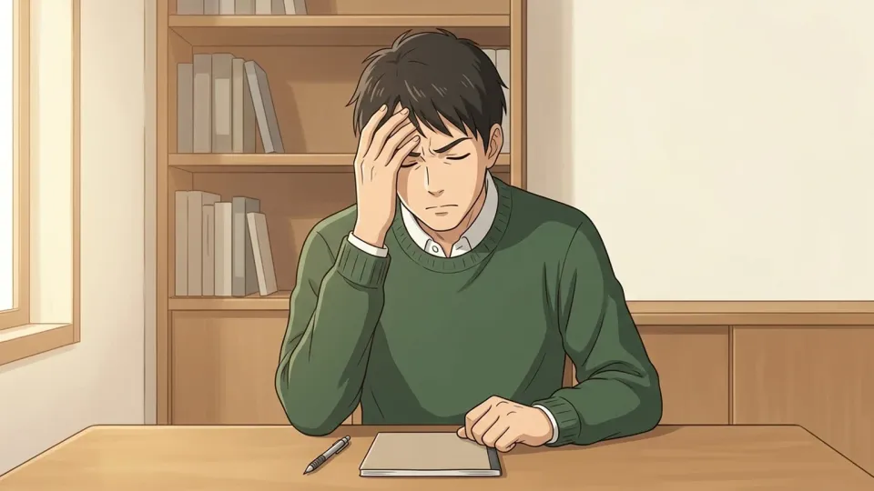 名前を思い出そうとして頭を抱える男性